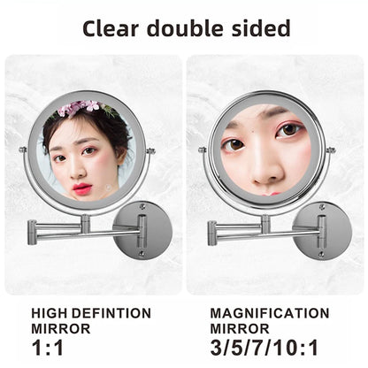 8 inch Wall Mounted Makeup Mirror 5/7/10X Magnifying Double Side Folding Arm Extend USB Charging Bathroom Smart Cosmetic Mirrors